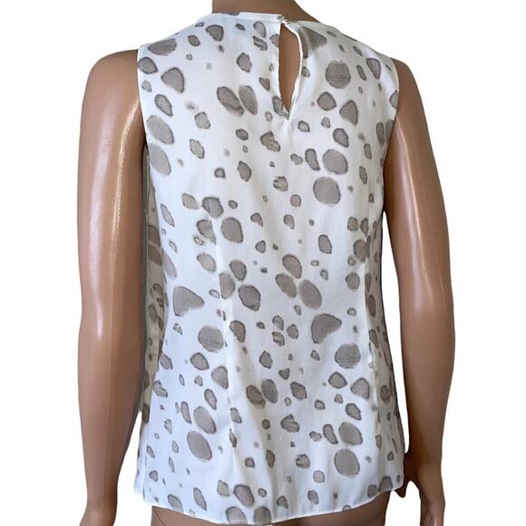 Ann Taylor white with tan spots side zip sleeveless lightweight blouse SZ 2 top - Picture 3 of 9